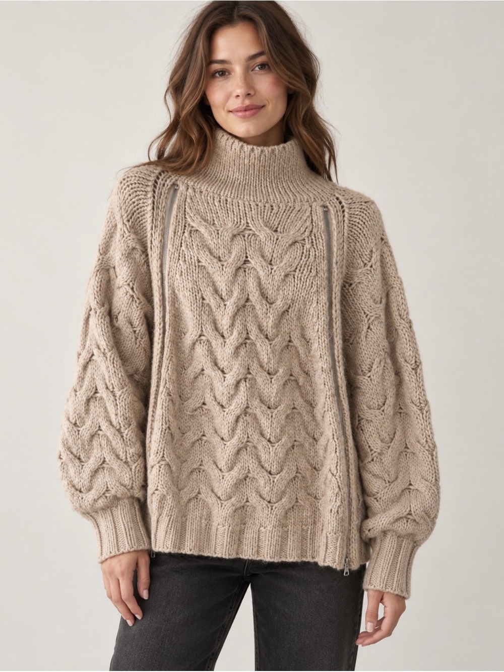 Free people wool Chunky Cable dolman sleeve  Turtleneck Sweater oversized small